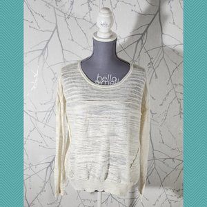 Pure DKNY Ivory Spacedye Knit Linen Blend Long Sleeve
